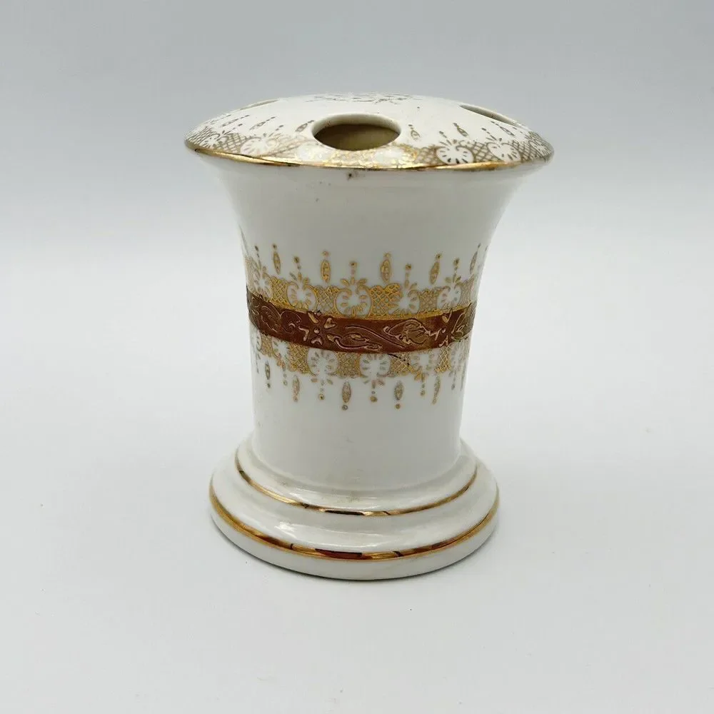 Vintage Andrea By Sadek Porcelain Toothbrush Makeup Holder Gold Lace